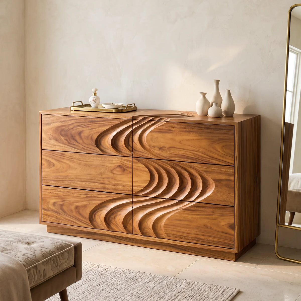Minimalist Contour Dresser Table, solid wood, built to order