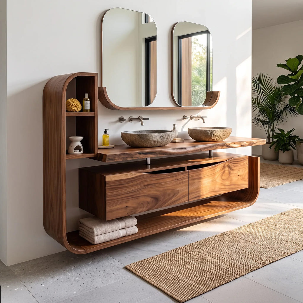 Handcrafted Organic Floating Bathroom Vanity Ensuite, solid wood, built to order