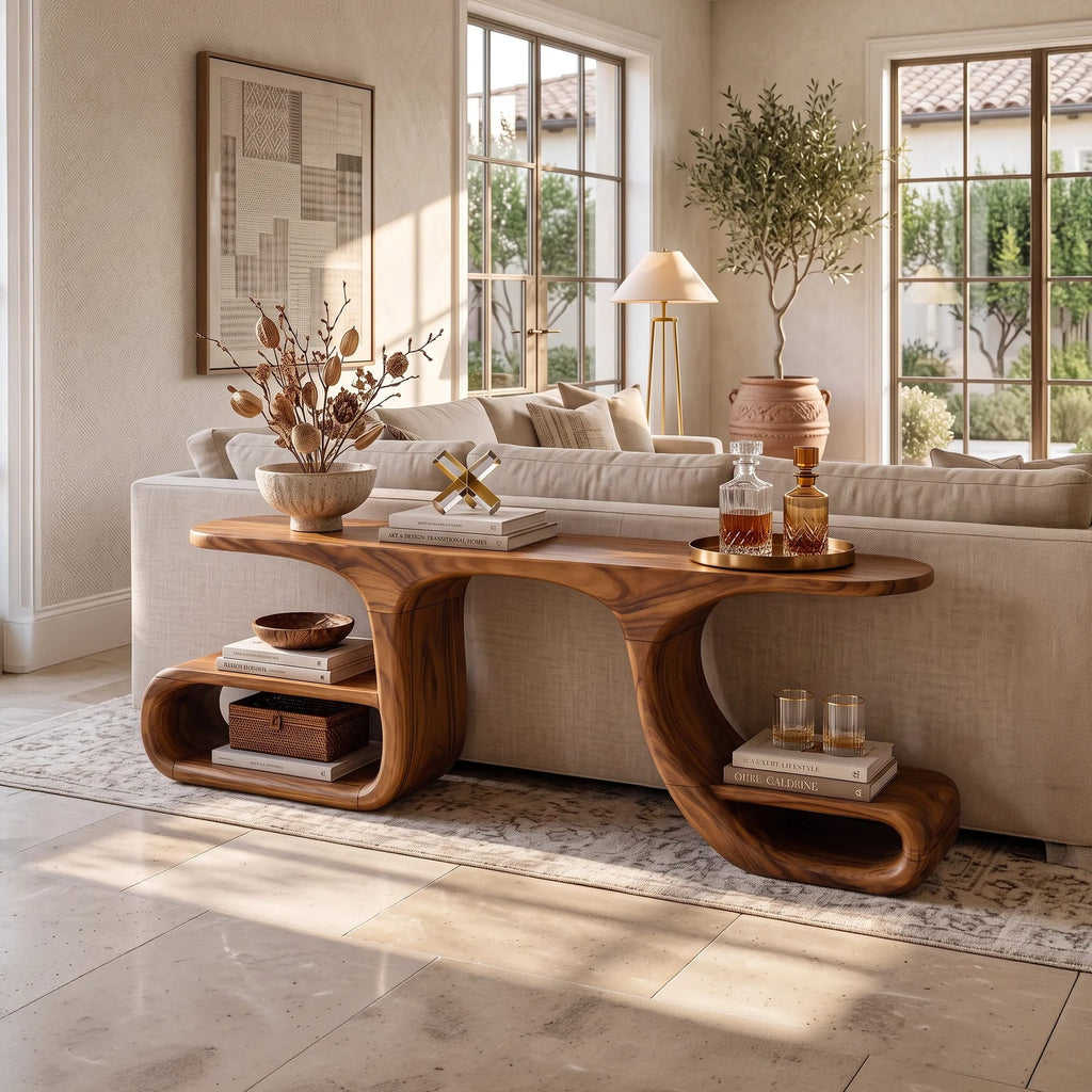 Contemporary Flowing Console Table, solid wood, built to order