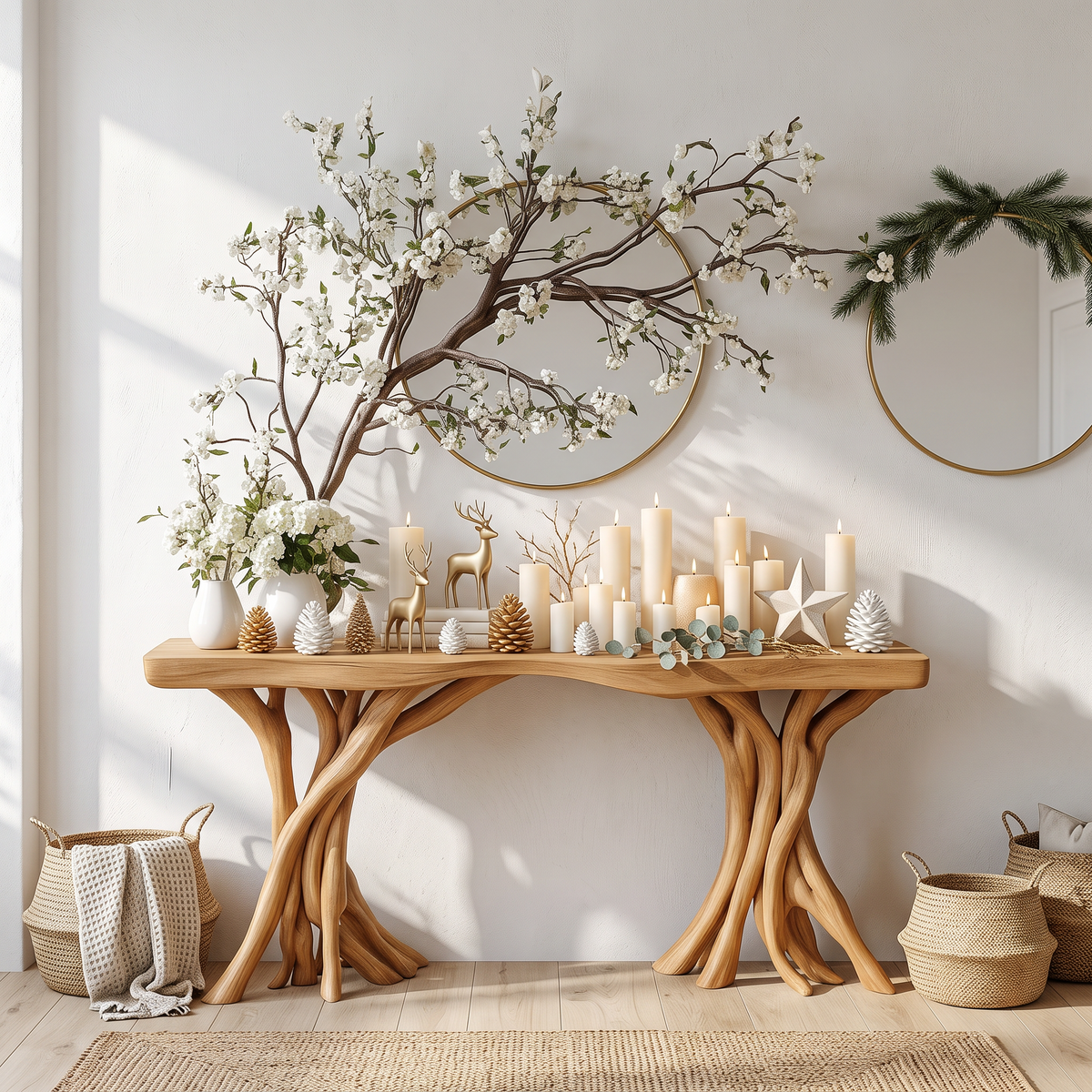 Driftwood Console Table Organic Wood Art Gift, solid wood, built to order