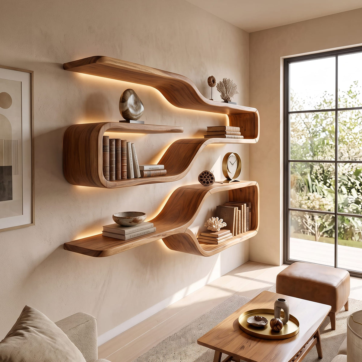 Mid Century Live Edge Wood Shelves, solid wood, built to order