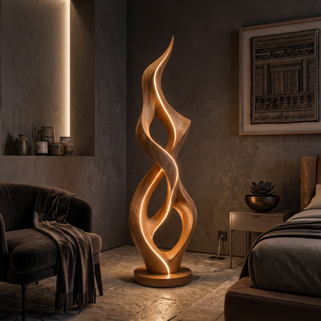 Organic Twist Floor Lamp, solid wood, built to order