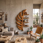 Artistic Leaf Statement Wall Bookshelf, solid wood, built to order