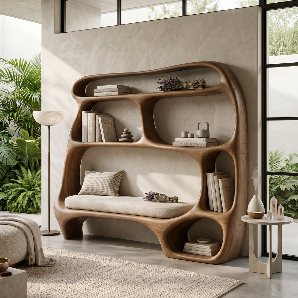 Contemporary Organic Bookshelf, solid wood, built to order