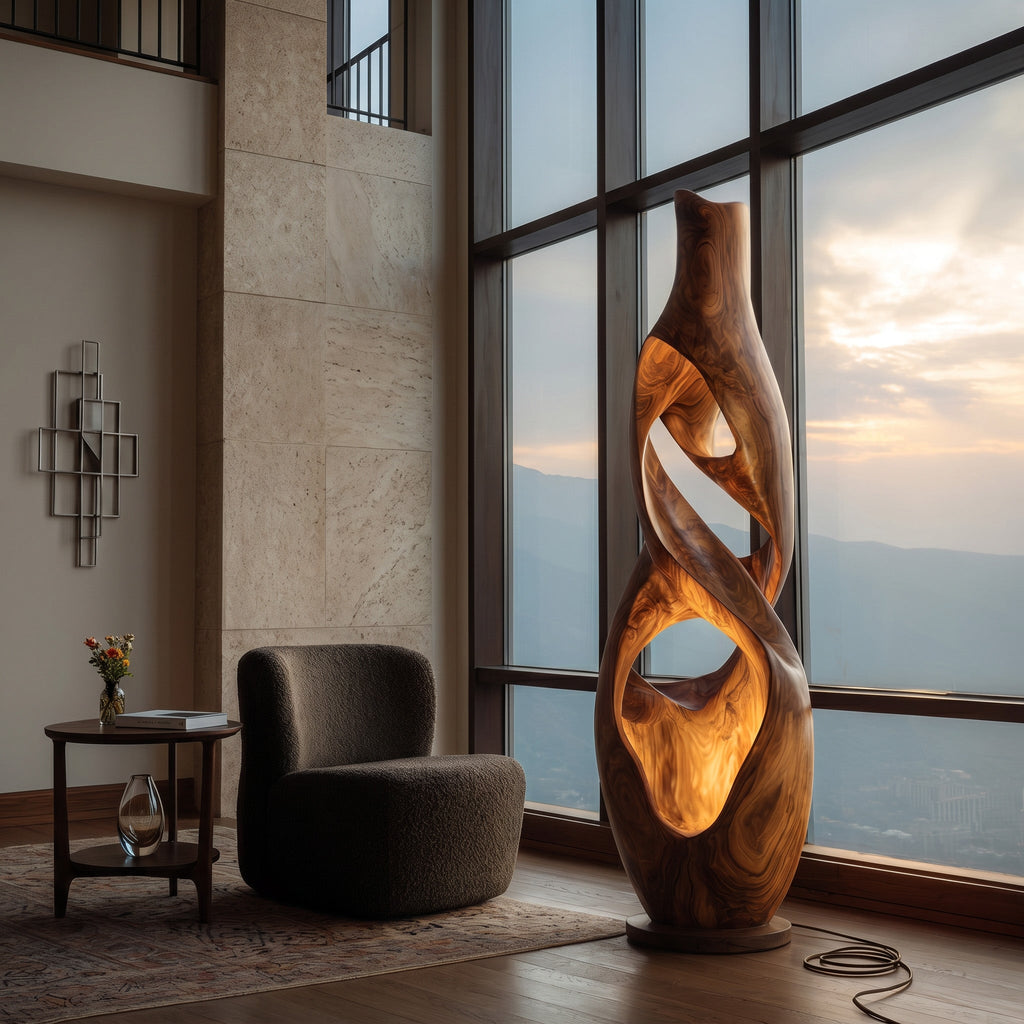 Minimalist Carved Floor Lamp, solid wood, built to order