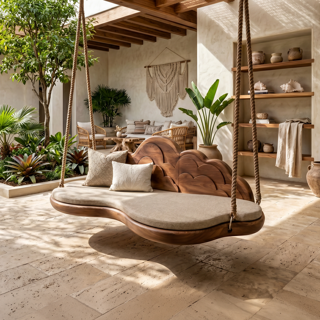 Minimalist Flowing Back Swing Bedroom Lounge Interior Space, solid wood, built to order