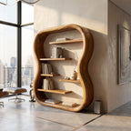 Contemporary Organic Bookshelf with Curved Frame, solid wood, built to order