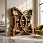 Butterfly Inspired Wooden Bookcase in Organic Style, solid wood, built to order
