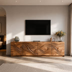 Artistic TV Console with Wave Pattern, solid wood, built to order