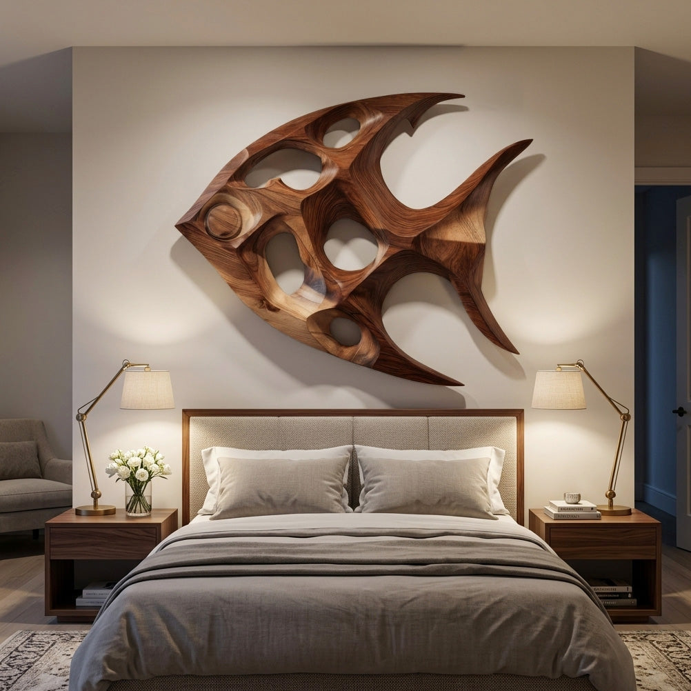 Artistic Sculptural Wall Art Fish-inspired, solid wood, built to order