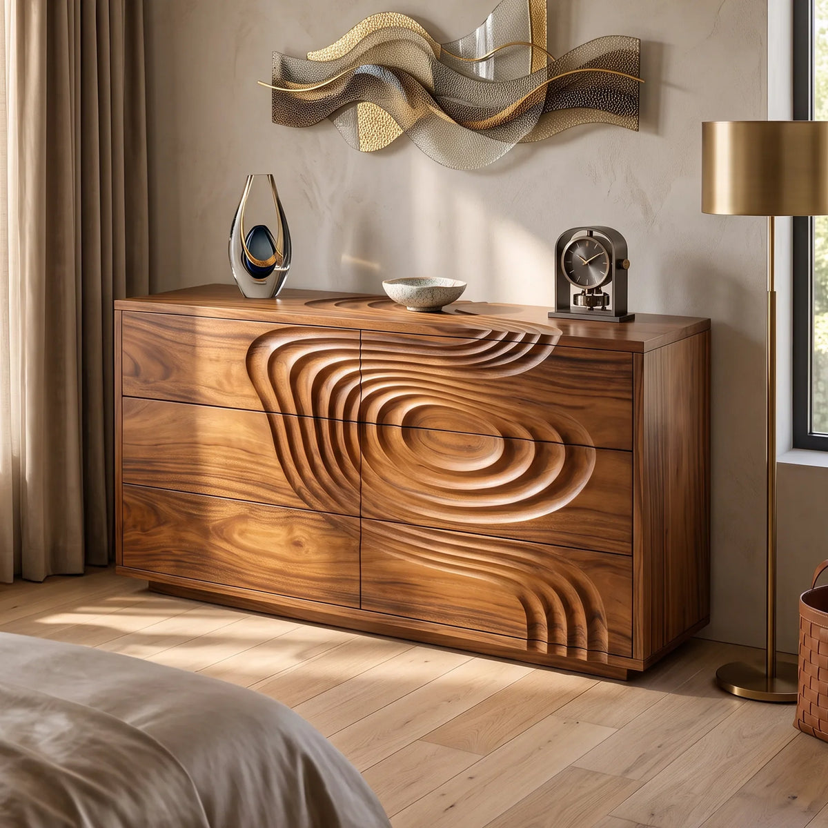 Organic Ripple Dresser, solid wood, built to order