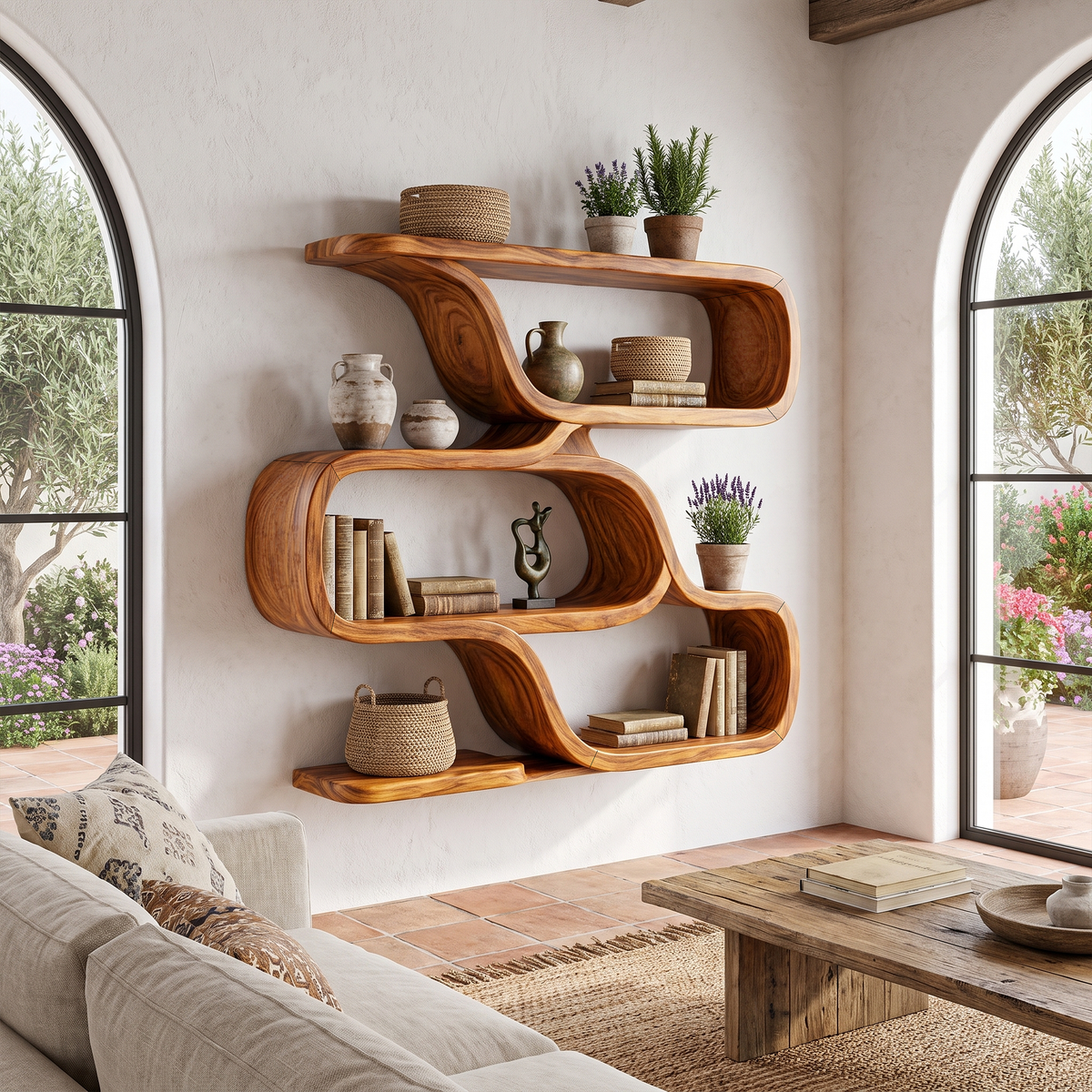 Farmhouse Curved Shelves, solid wood, built to order