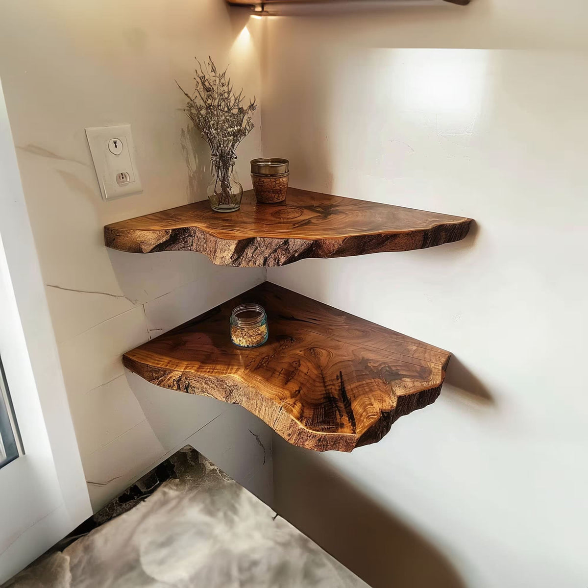 Floating Corner Shelves Decorations, solid wood, built to order