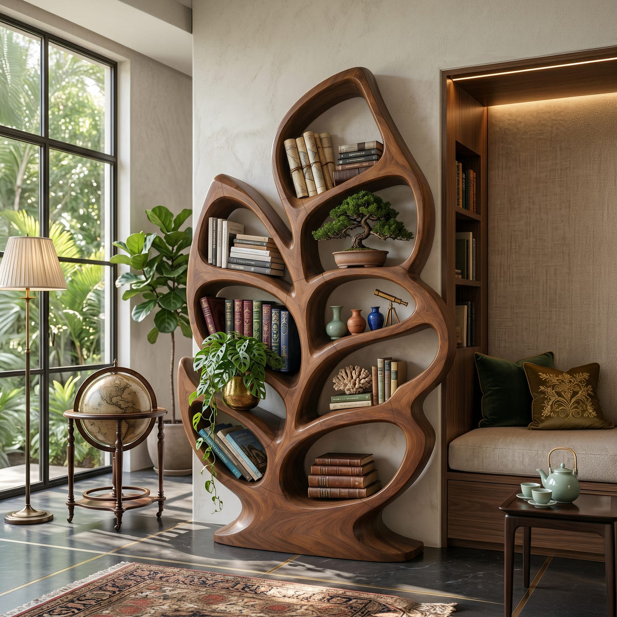 Contemporary Sculptural Bookcase, solid wood, built to order