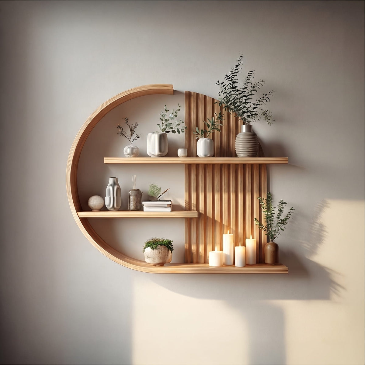 Japandi Minimal Wall Shelf Living Room and Calm Space, solid wood, built to order