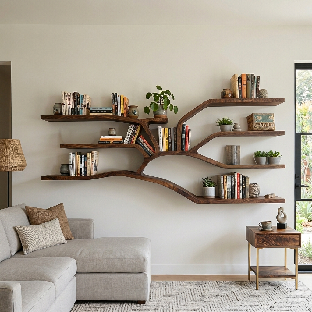 Sculptural Bookshelf, solid wood, built to order