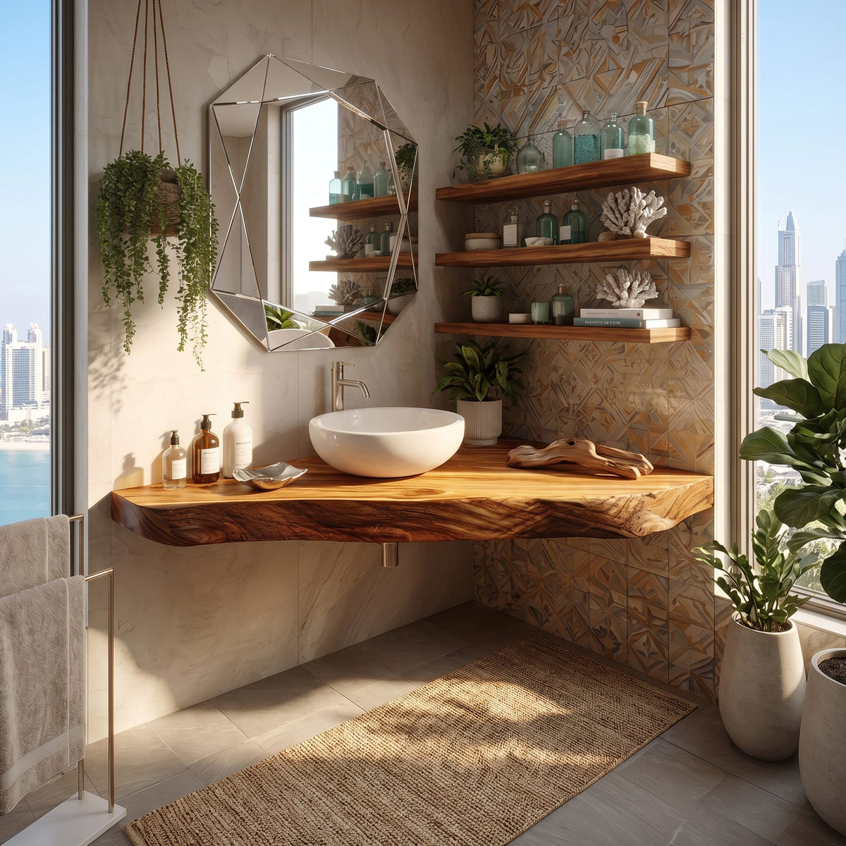 Coastal Wall Mounted Vanity Ocean View Home, solid wood, built to order