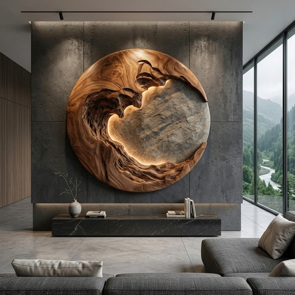 Organic Modern Round Wall Art, solid wood, built to order