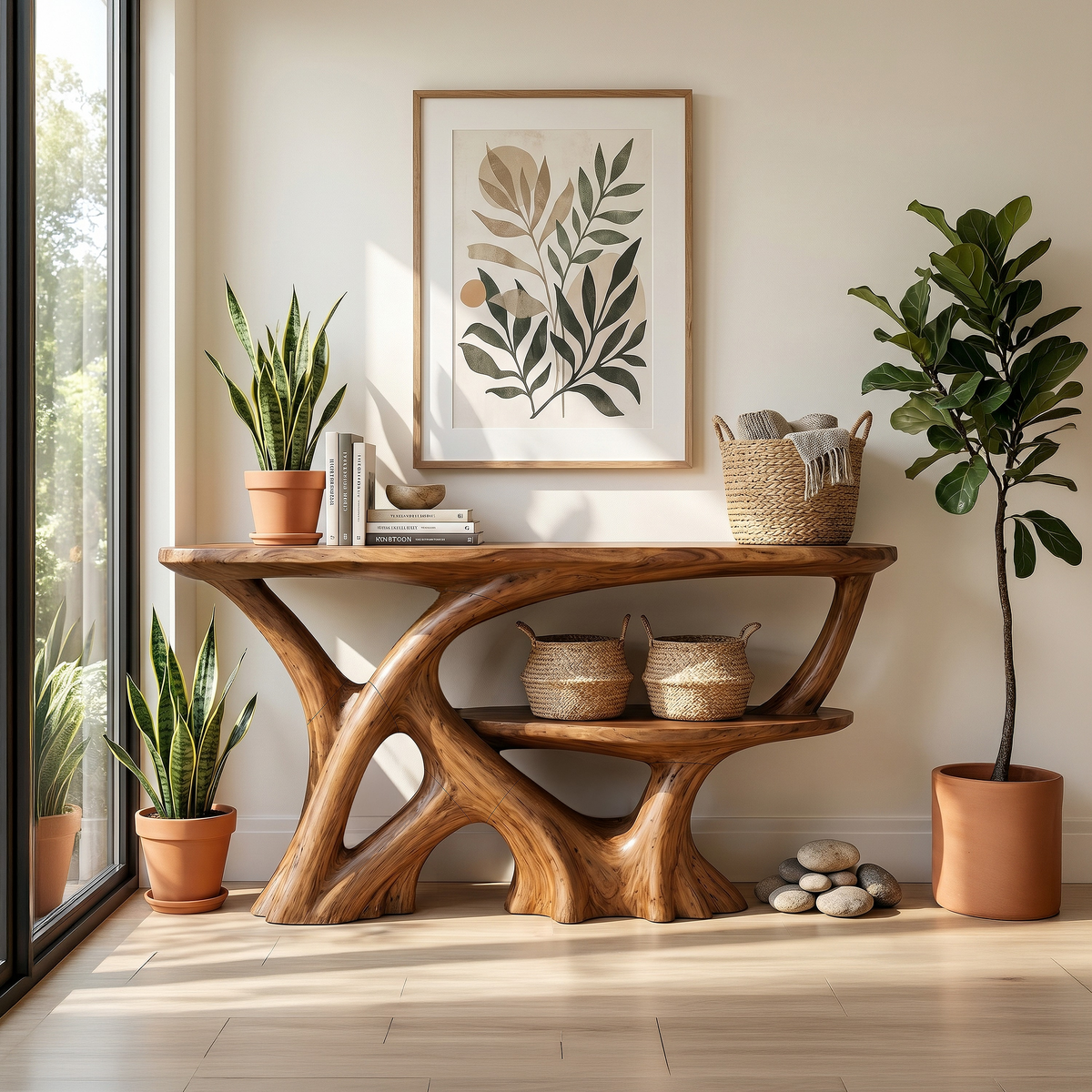 Organic Root Base Console Table Entryway, solid wood, built to order
