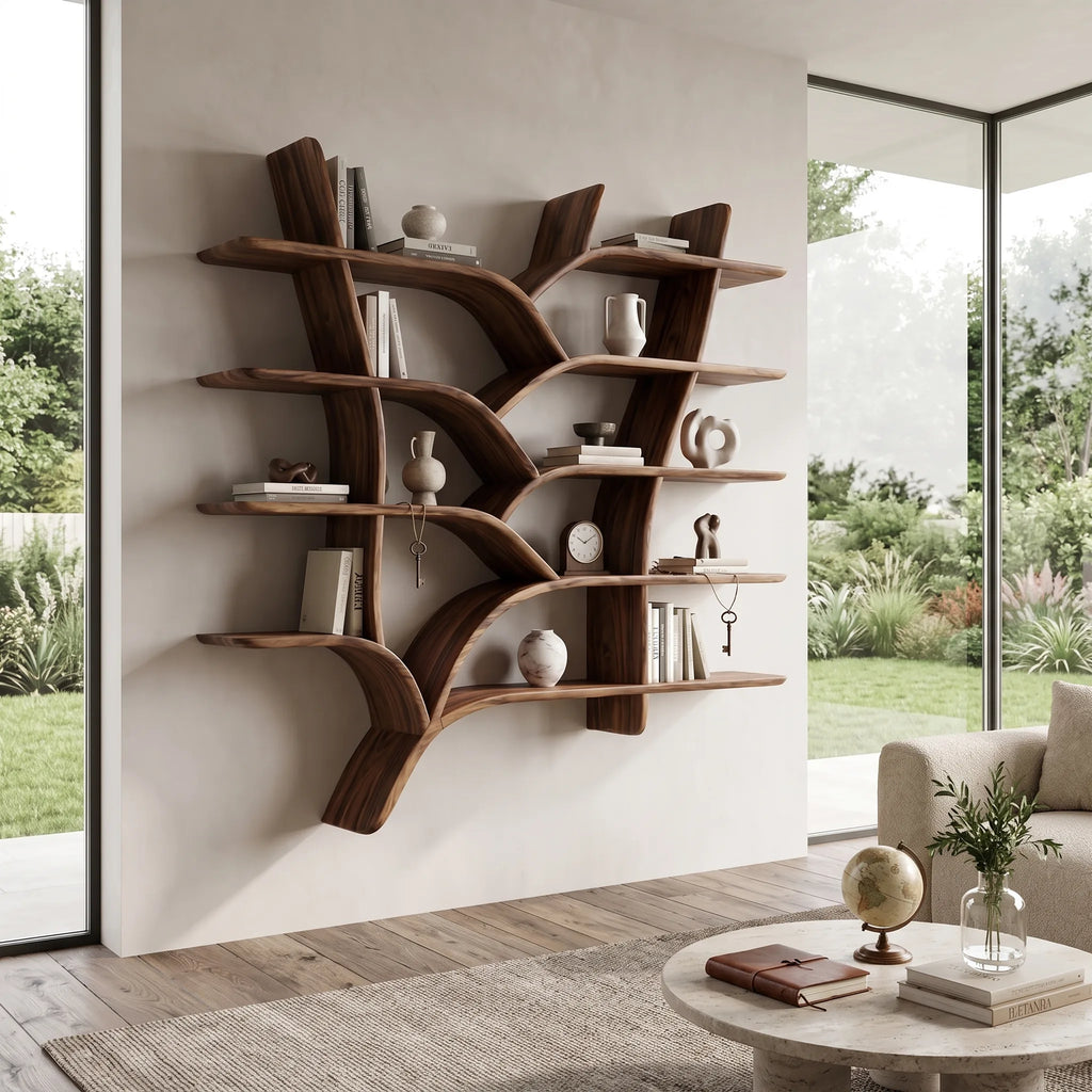 Mid Century Live Edge Bookshelves, solid wood, built to order