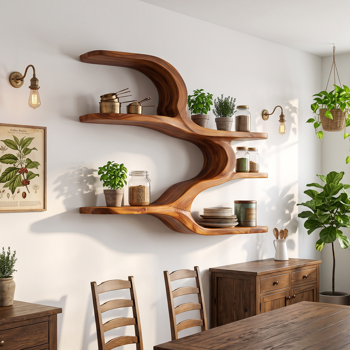 Organic Sculptural Wooden Wall Shelves, solid wood, built to order