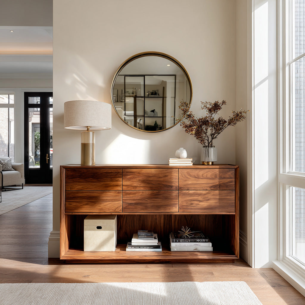 Minimal Wood Console Table with Multi Drawer, solid wood, built to order