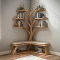 Driftwood Branch Floating Bookshelf Hall Tree with Wood Bench, solid wood, built to order
