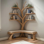 Driftwood Branch Floating Bookshelf Hall Tree with Wood Bench, solid wood, built to order