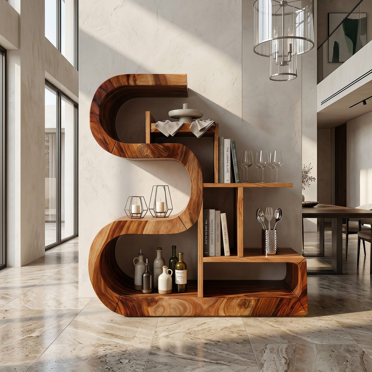 S-shaped Wooden Storage Shelf, solid wood, built to order