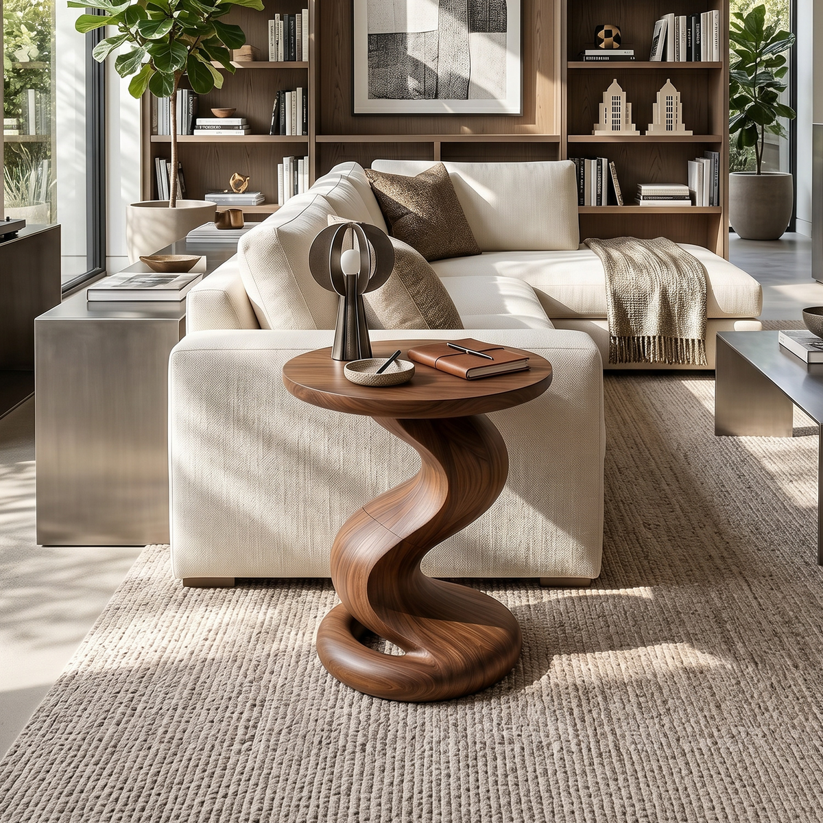 Minimalist Flow Side Table Elegant Living Room, solid wood, built to order