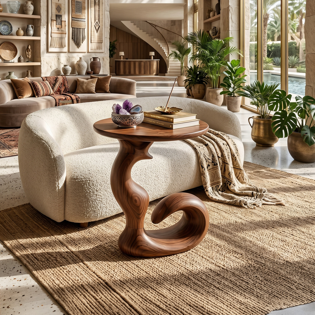 Organic Sculptural Side Table Living Room, solid wood, built to order