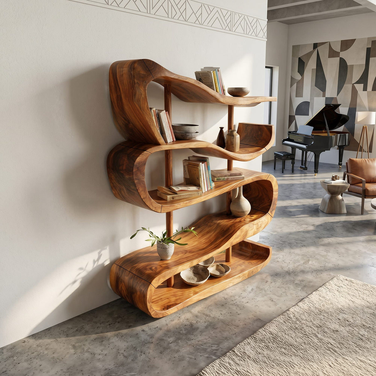 Artistic Display Shelf in Organic Form, solid wood, built to order