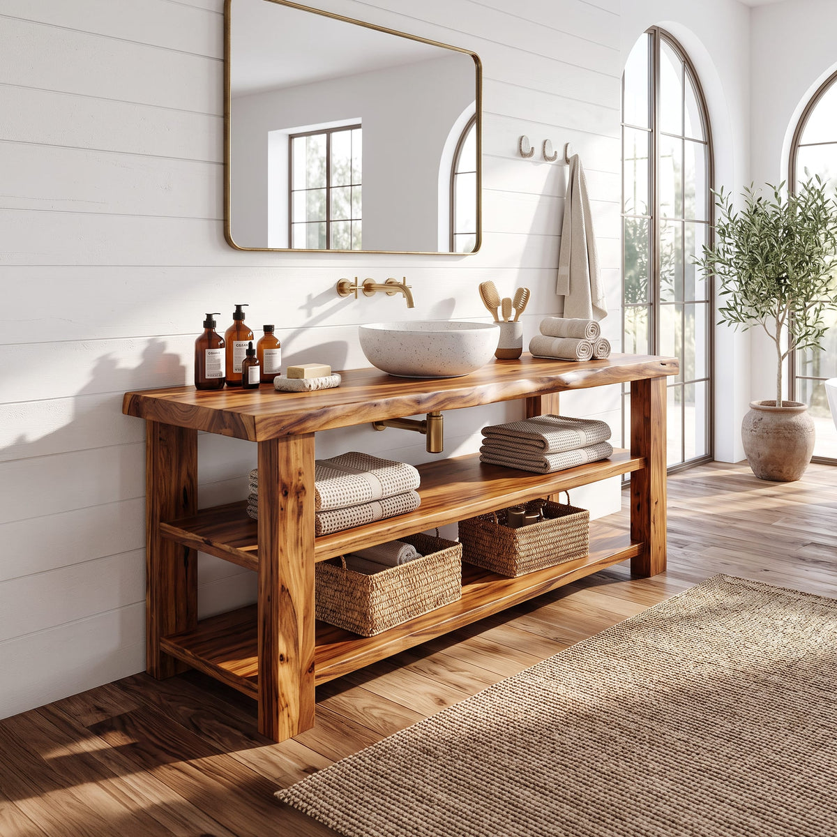 Farmhouse Vanity with Storage, solid wood, built to order