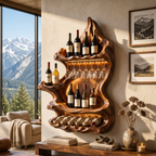 Organic Mountain Inspired Wine Shelf, solid wood, built to order