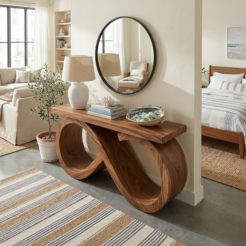 Contemporary Infinity Loop Console Table Hallway, solid wood, built to order