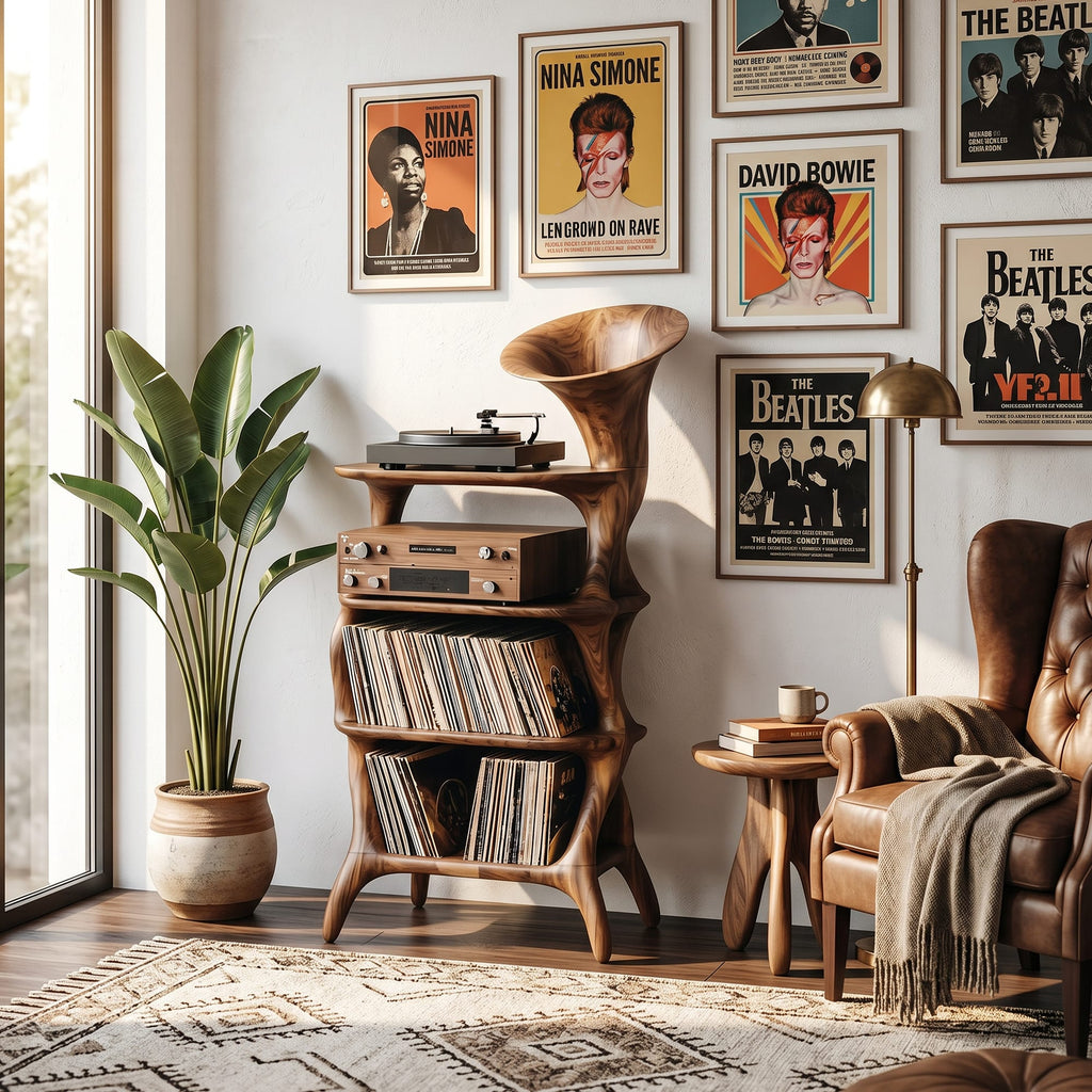 Mid Century Vinyl Cabinet, solid wood, built to order