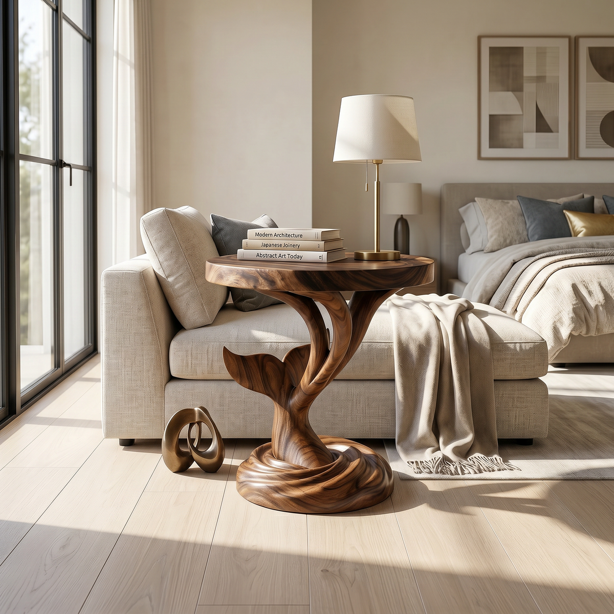 Architectural Sculptural Side Table Media Lounge, solid wood, built to order