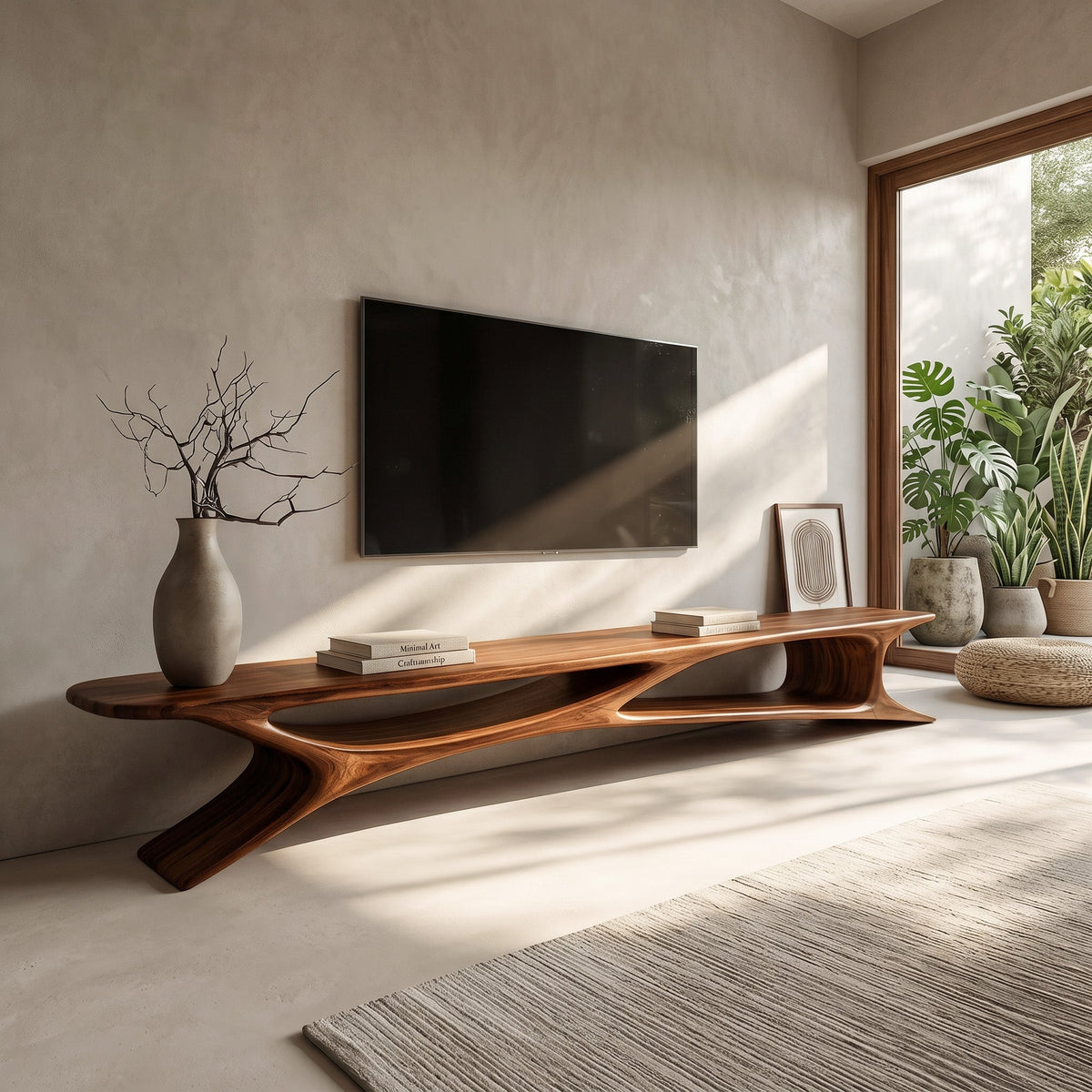Sculptural TV Stand, solid wood, built to order