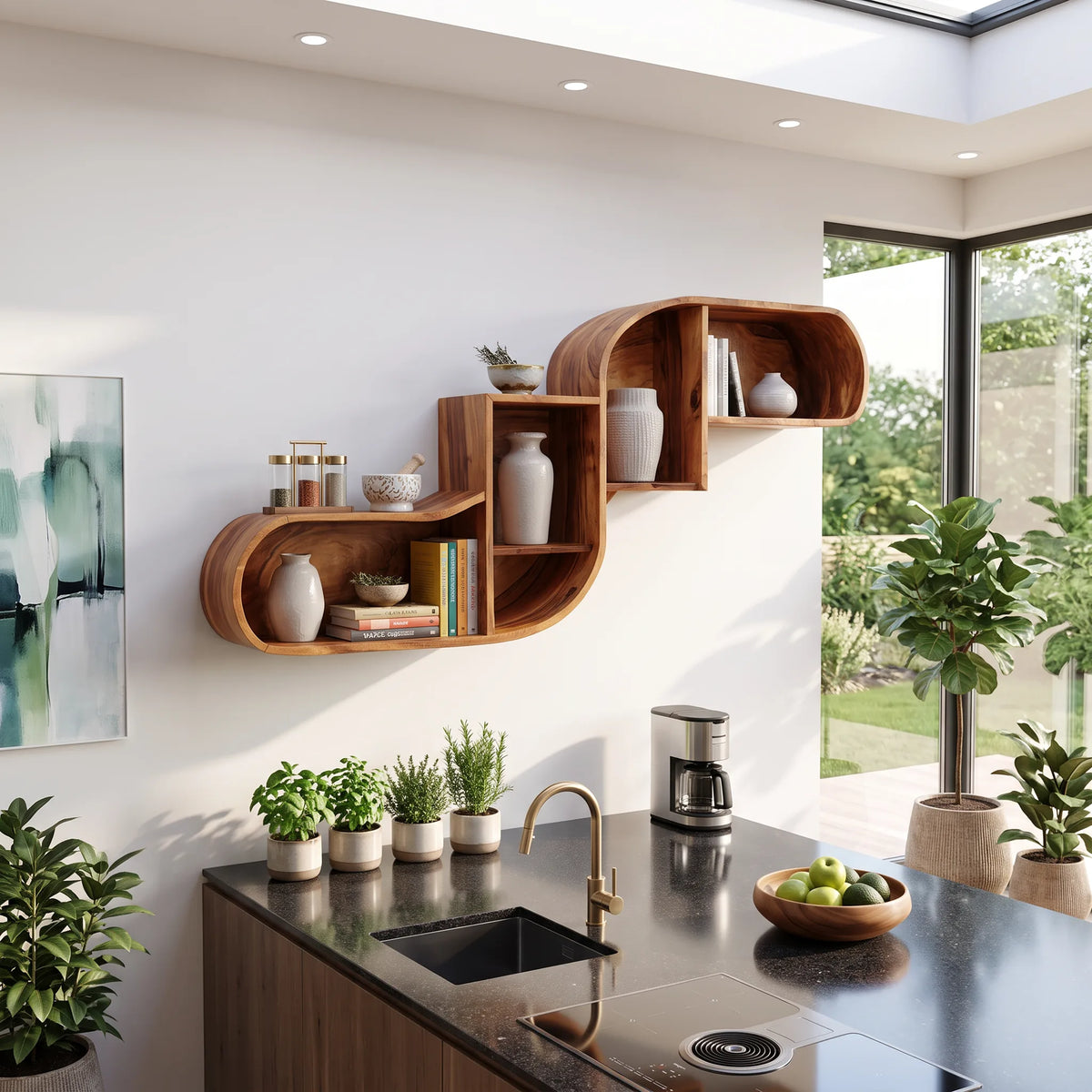 Mid Century Curved Wood Shelves, solid wood, built to order