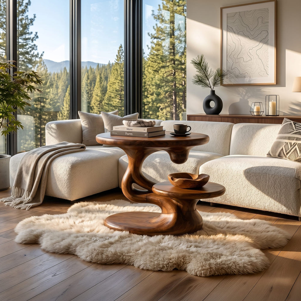 Contemporary Floating Side Table Mountain Retreat, solid wood, built to order