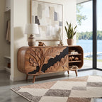 Organic Modern Carved Sideboard Cabinet Living Room, solid wood, built to order