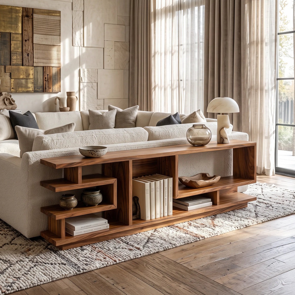 Minimalist Open Console Cabinet, solid wood, built to order
