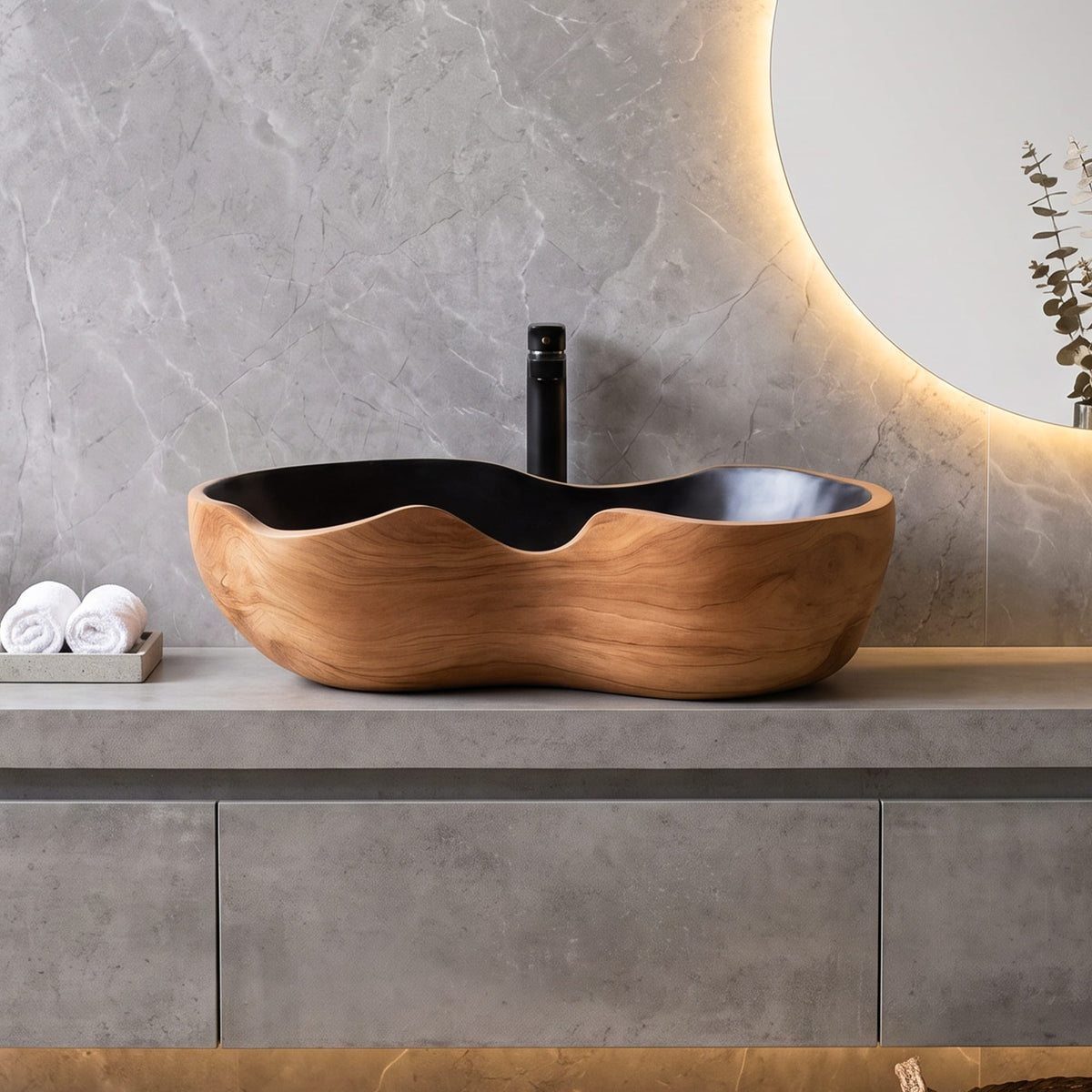 Mid Century Handcrafted Wash Basin, solid wood, built to order