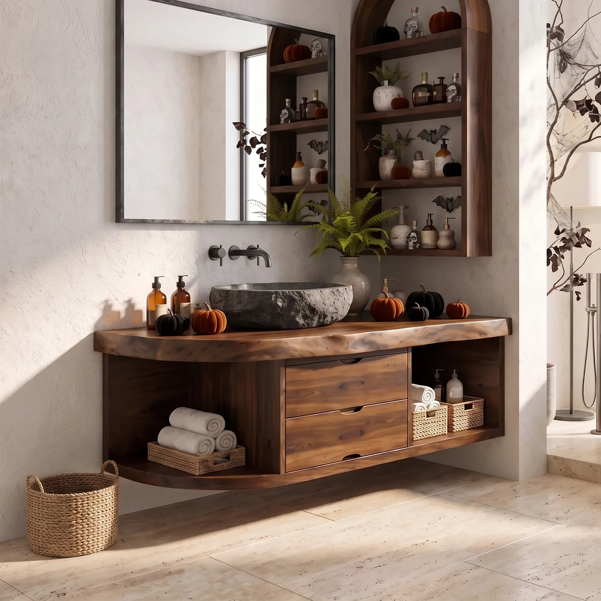 Organic Floating Bathroom Vanity Modern Bathroom, solid wood, built to order