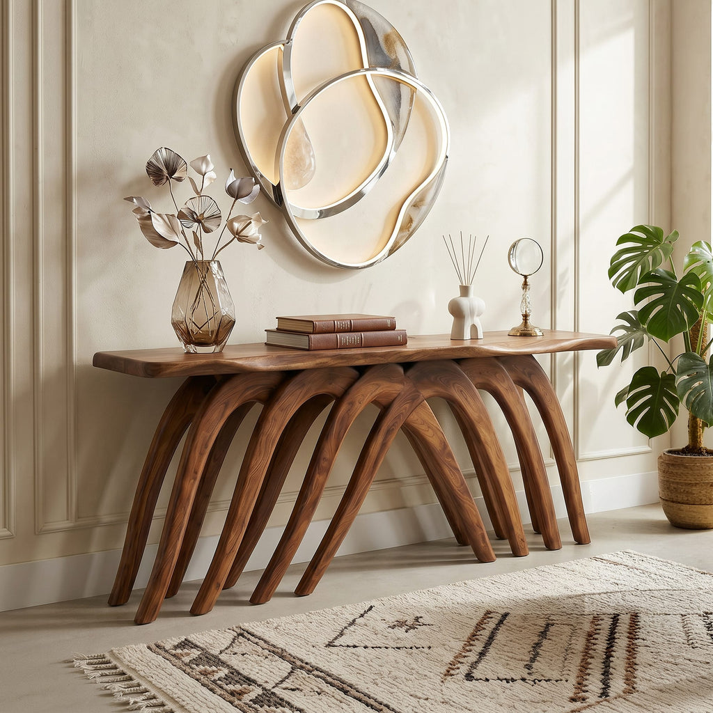 Modern Flowing Console Table Living Room, solid wood, built to order