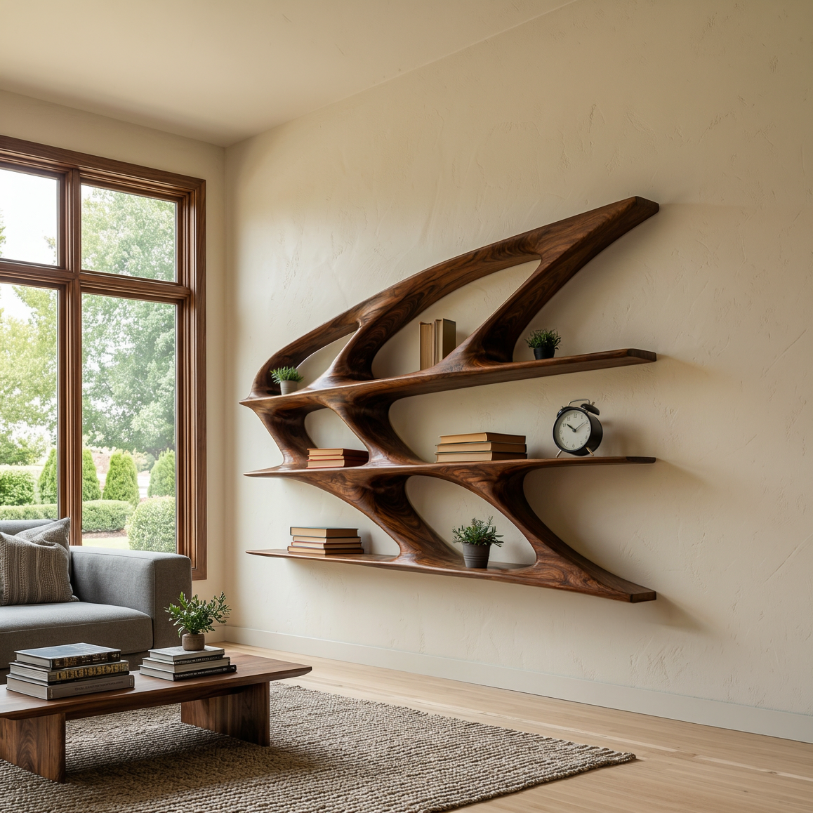 Organic Sculptural Wooden Bookshelf, solid wood, built to order