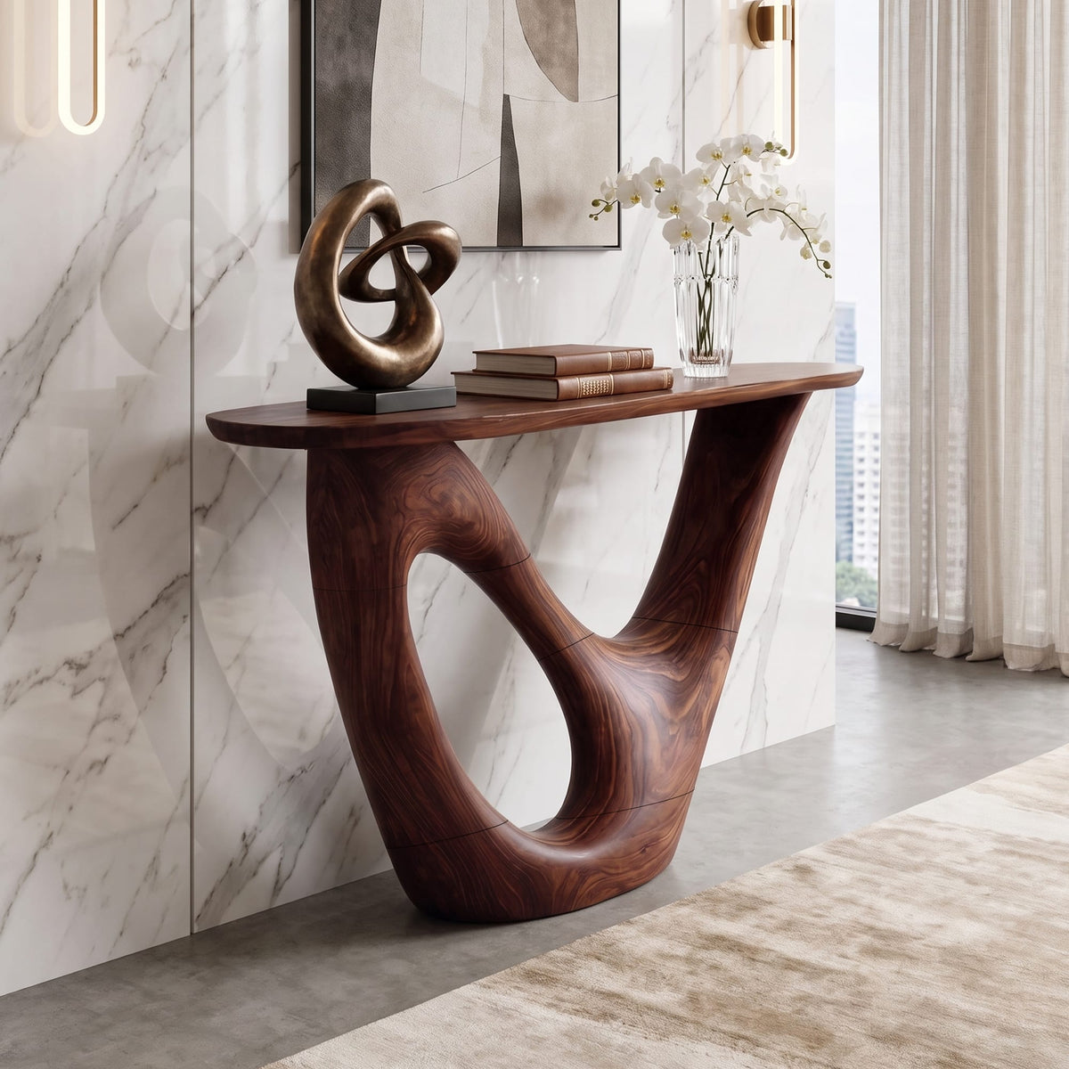 Mid Century Live Edge Foyer Console Table