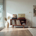 Minimalist Record Cabinet with Four Open Shelves, solid wood, built to order
