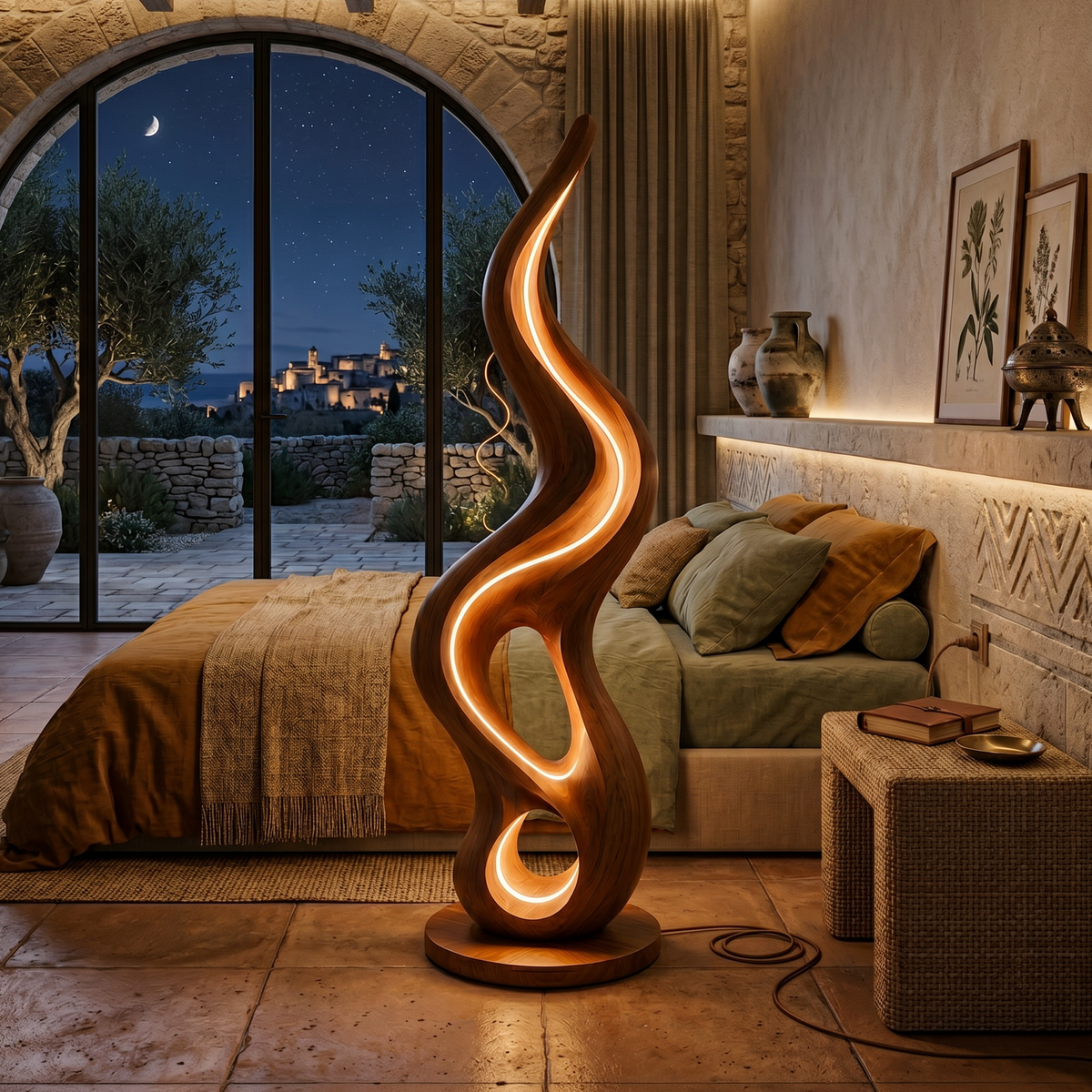 Organic Liquid Lamp with Shelf, solid wood, built to order