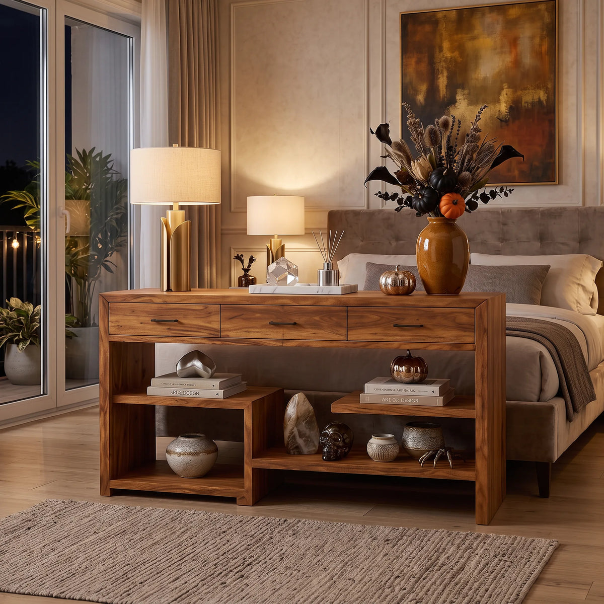 Mid Century Console Table Modern Bedroom, solid wood, built to order